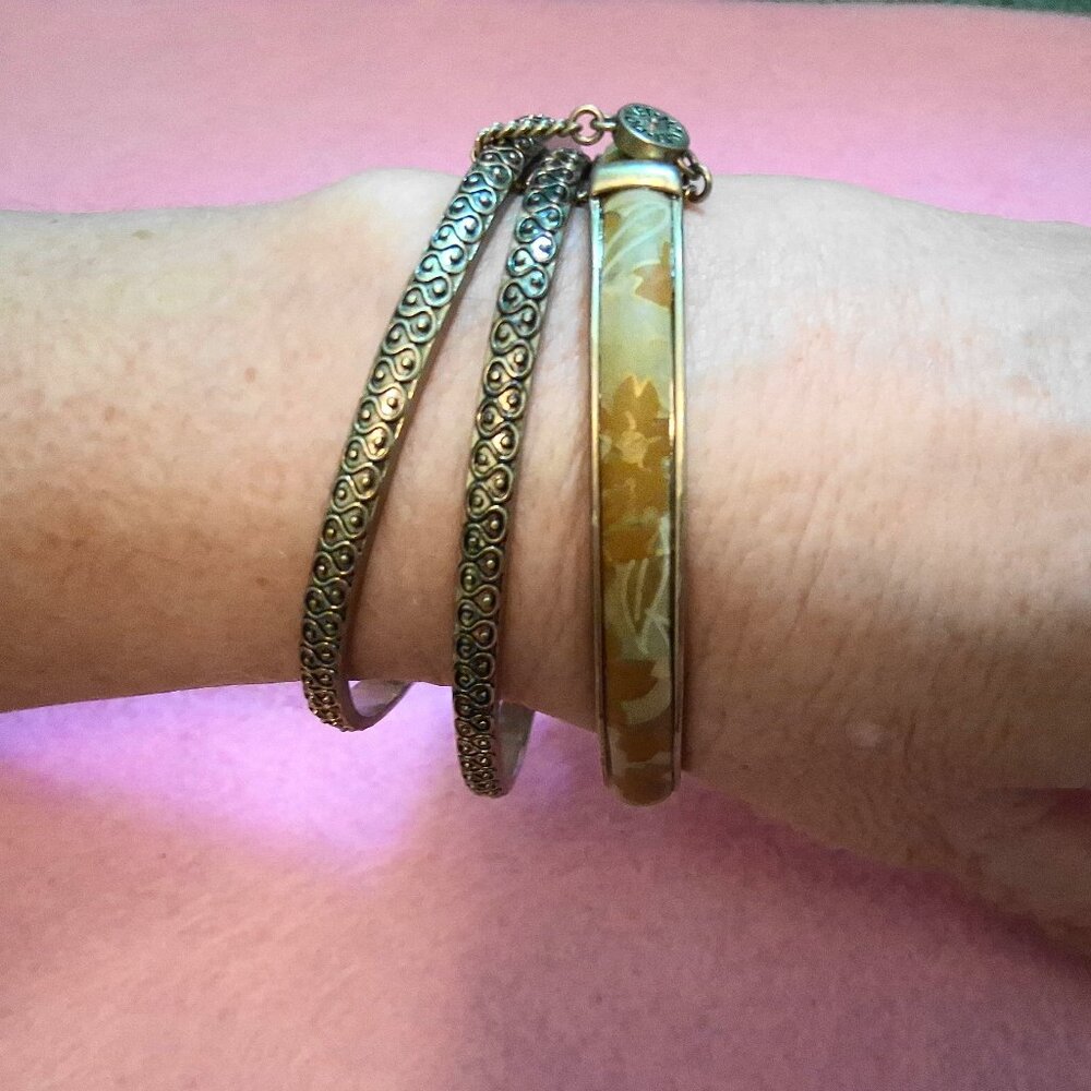 Monet Gold-Tone and Tan Floral Bangle Set